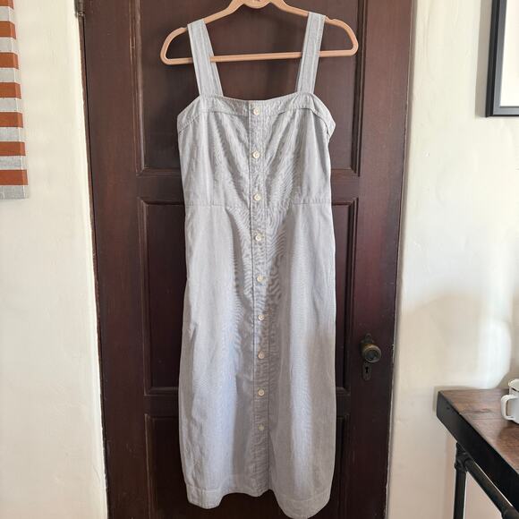 EVERLANE The Cotton Weave Picnic Tank Dress Striped Blue White | Size 10 - Picture 1 of 7